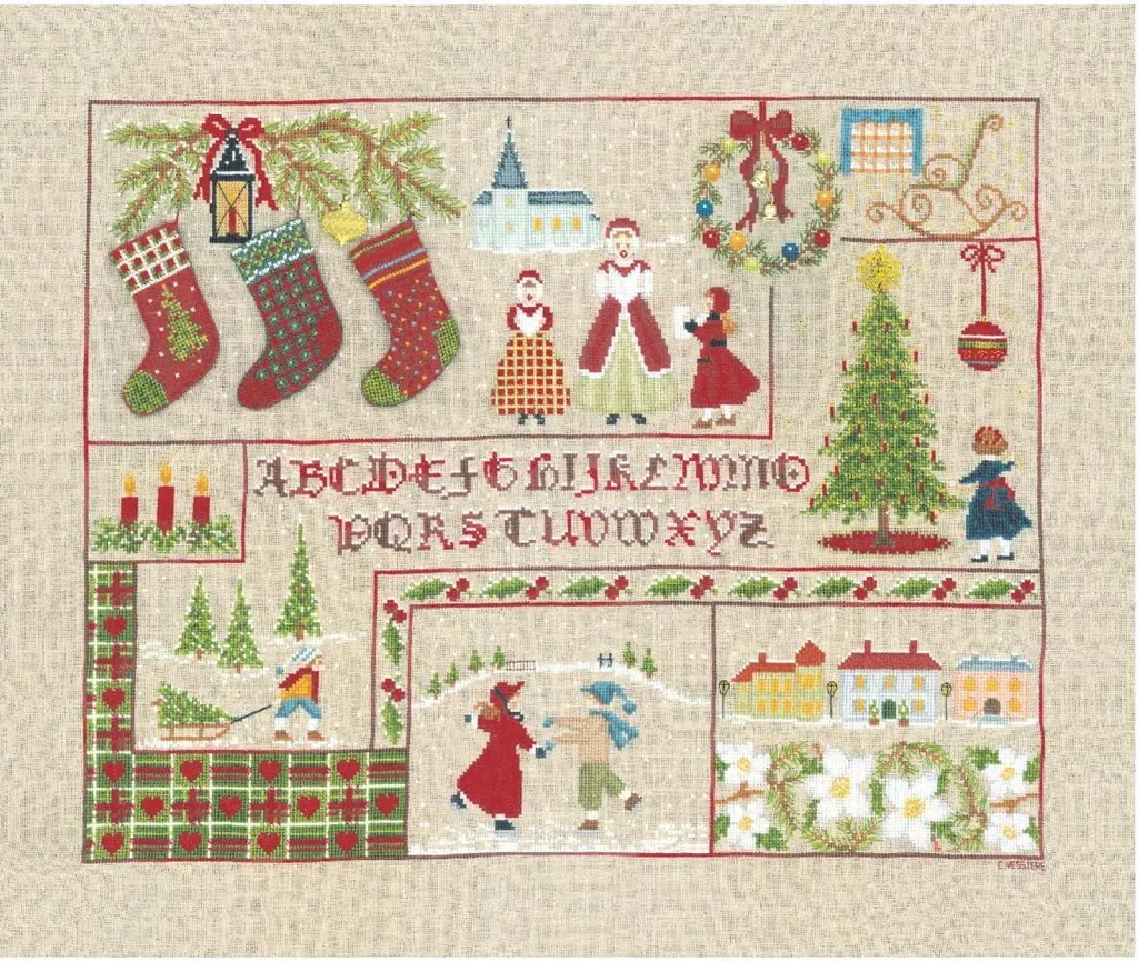 Kit Broderie Noël Facile avec Grille Lisible et Fils Inclus 42x33 cm