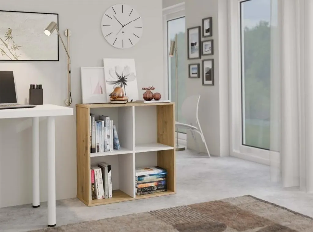 Étagère compacte RAINIS 1 : la solution de rangement chêne et blanc