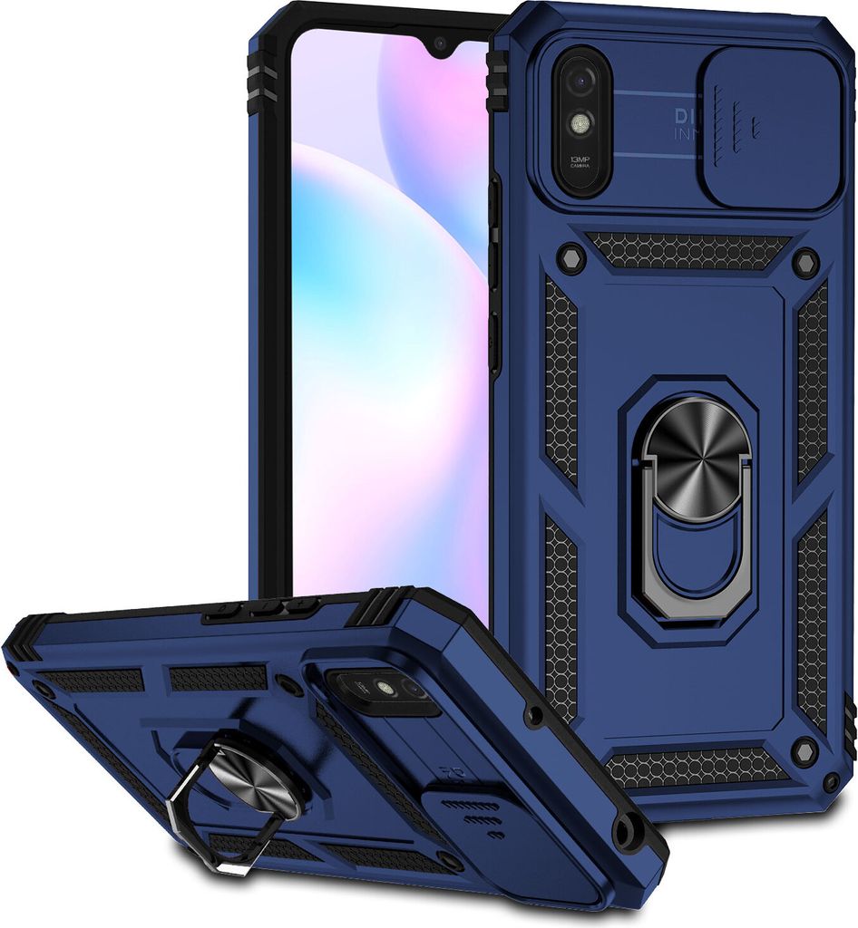 Redmi 9A Hülle mit Schiebe Kamera Schutz und Ringhalter Produktbild 