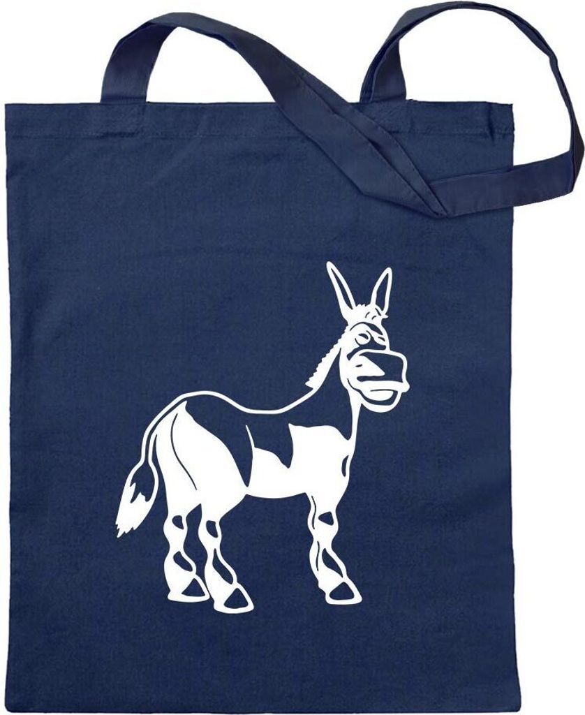 Kiwistar - Baumwolltasche - dunkelblau - Esel - Motiv 1 - tragen - Tragetasche Stoffbeutel Umhängetasche Langer Henkel