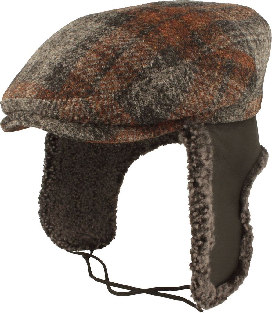 Bullani Harris Tweed Schirmmütze mit Lammfell Ohrenschutz