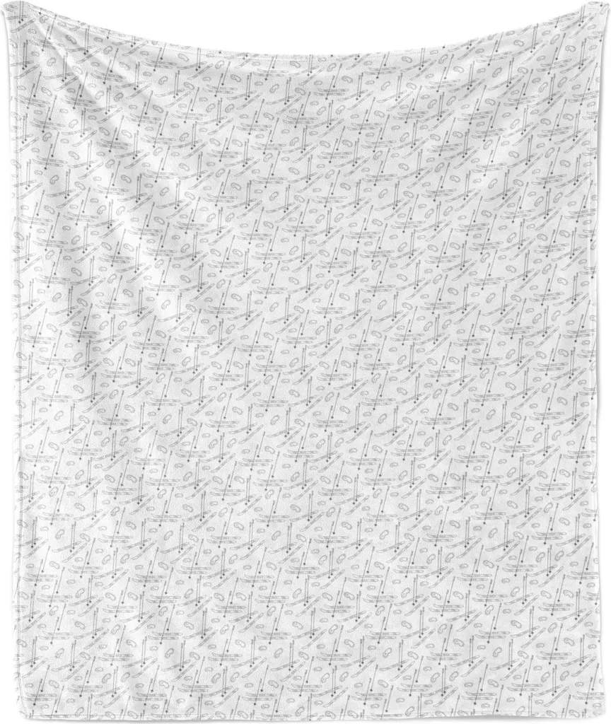ABAKUHAUS Coperta in morbido pile di flanella con motivo sciistico, disegnata a mano come se si trattasse di sci, morbida e confortevole per interni ed esterni, 125 x 175 cm, grigio scuro e bianco