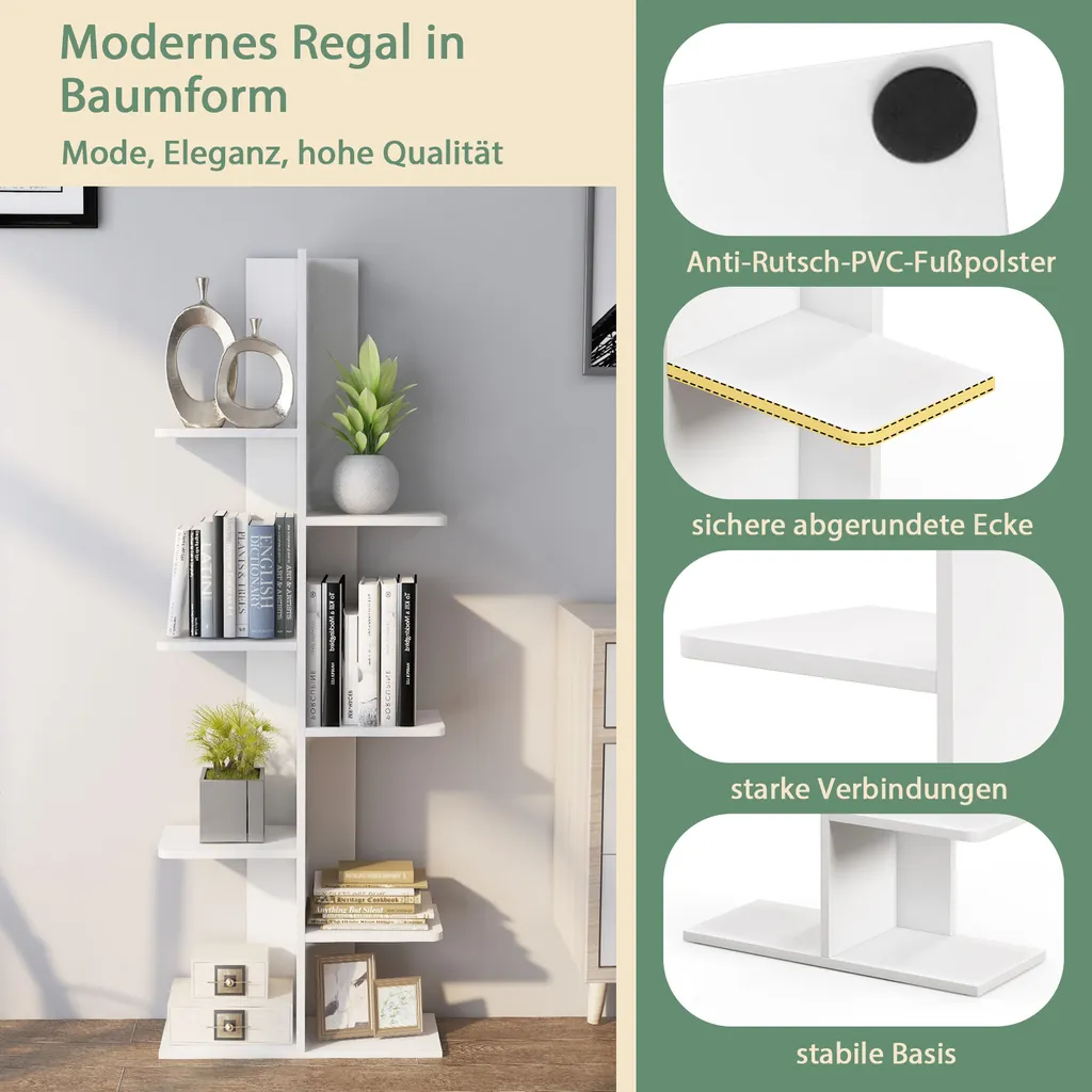 COSTWAY Bibliothèque avec 7 étagères, Étagère d'angle blanche moderne - 5