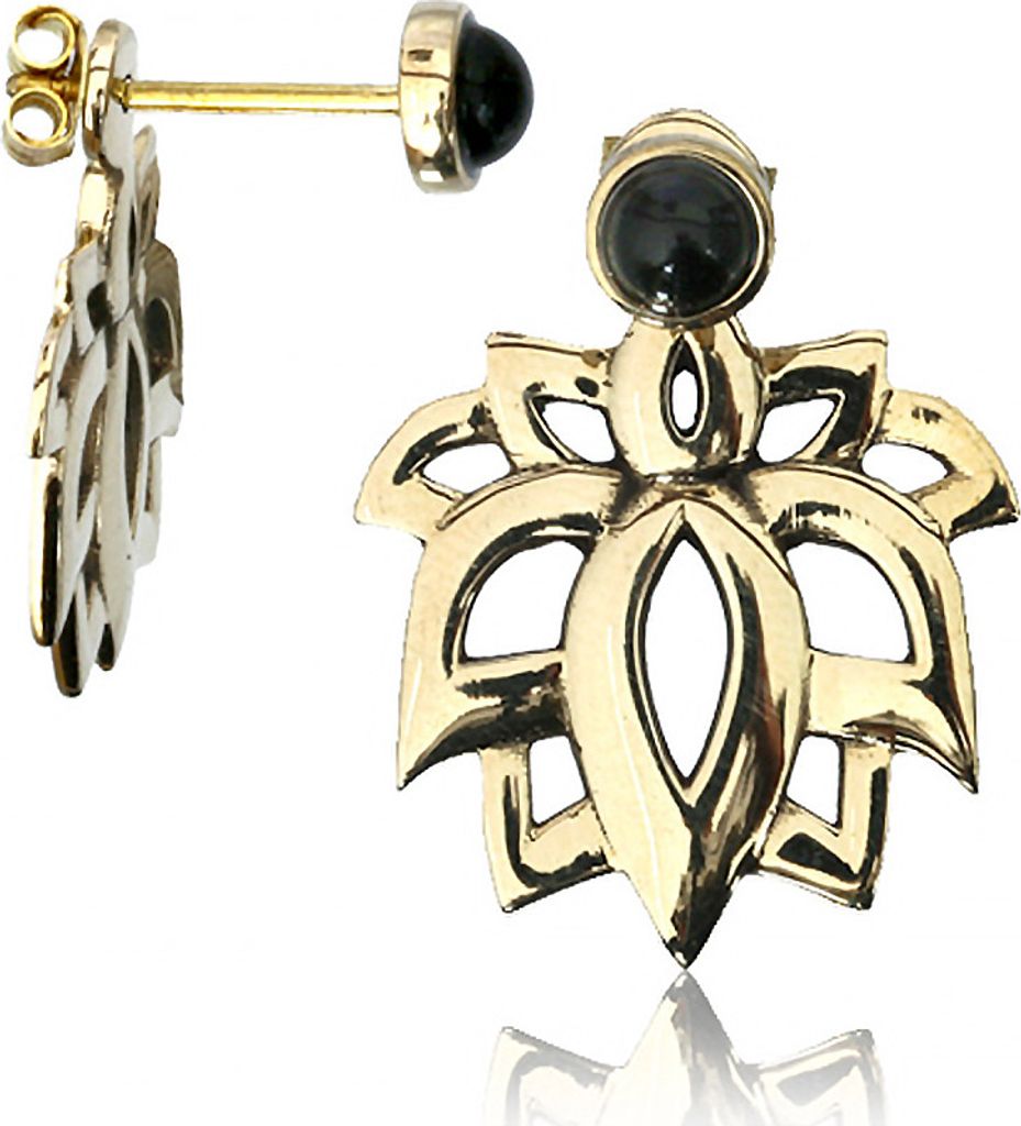 viva-adorno 1 Paar Doppel Ohrstecker Lotus Blüte Onyx 2 in 1 Ohrringe Messing gold Jacket Z540