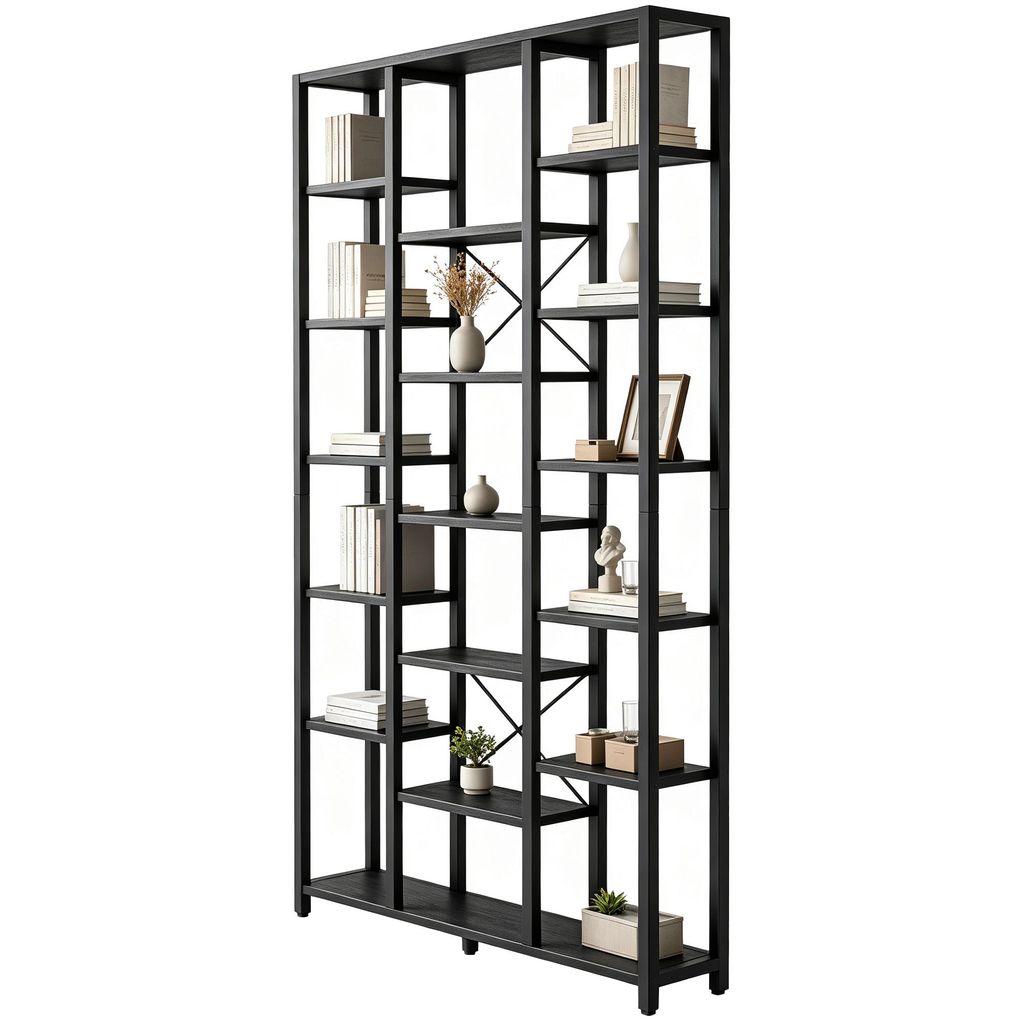 Standregal, Bücherregal 202 cm, 7 Ebenen, Schwarz mit Produktbild 