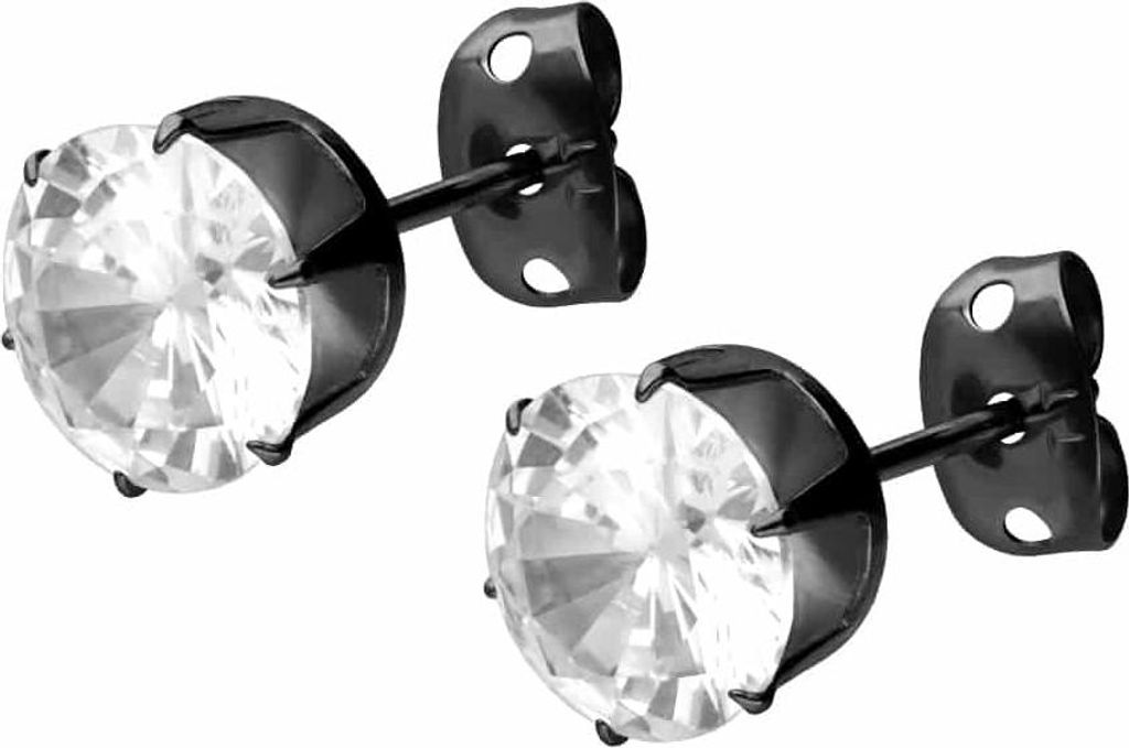 Titan Ohrstecker EINGEFASSTER KRISTALL Schwarz Kristallgröße: 8mm