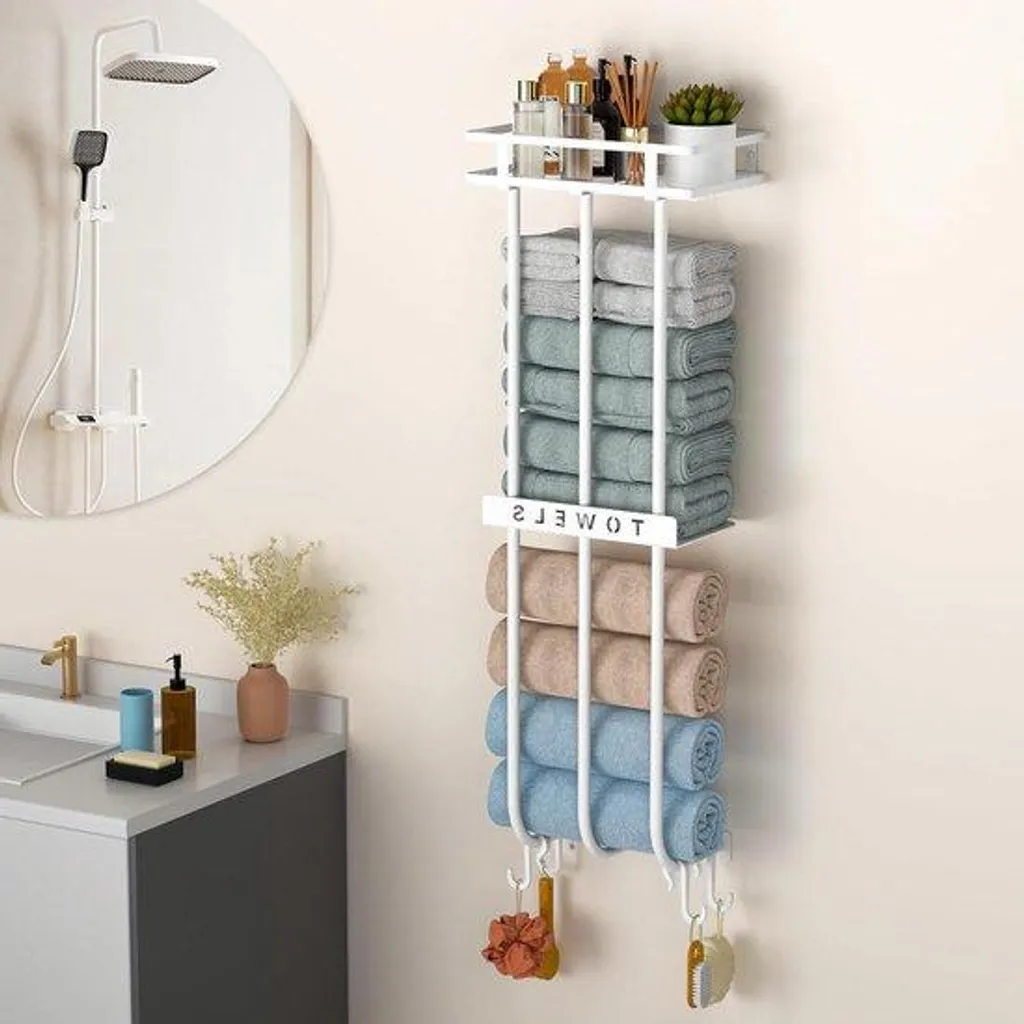 Porte-serviettes salle de bain blanc compact pour sauna et camping-car