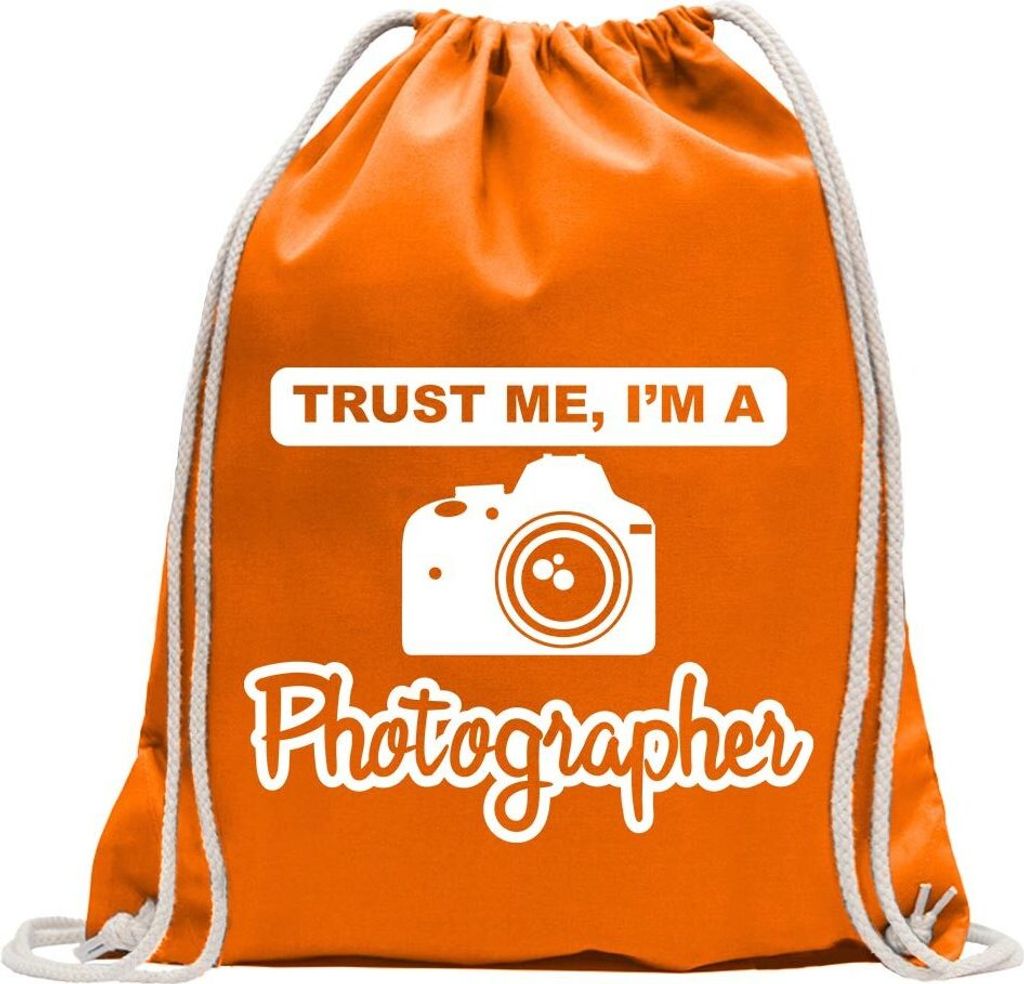 Kiwistar - Turnbeutel - mandarin - Trust me, im a Photographer - Fun Rucksack Sport Beutel Gymsack Baumwolle mit Ziehgurt