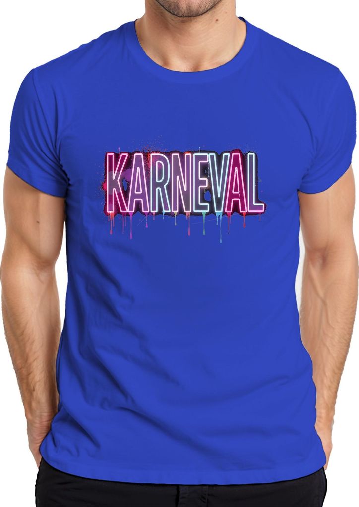 Karneval Neon bunt Fasching Kostüm Party Köln Karnevalsfan Herren T-Shirt, Blau, S