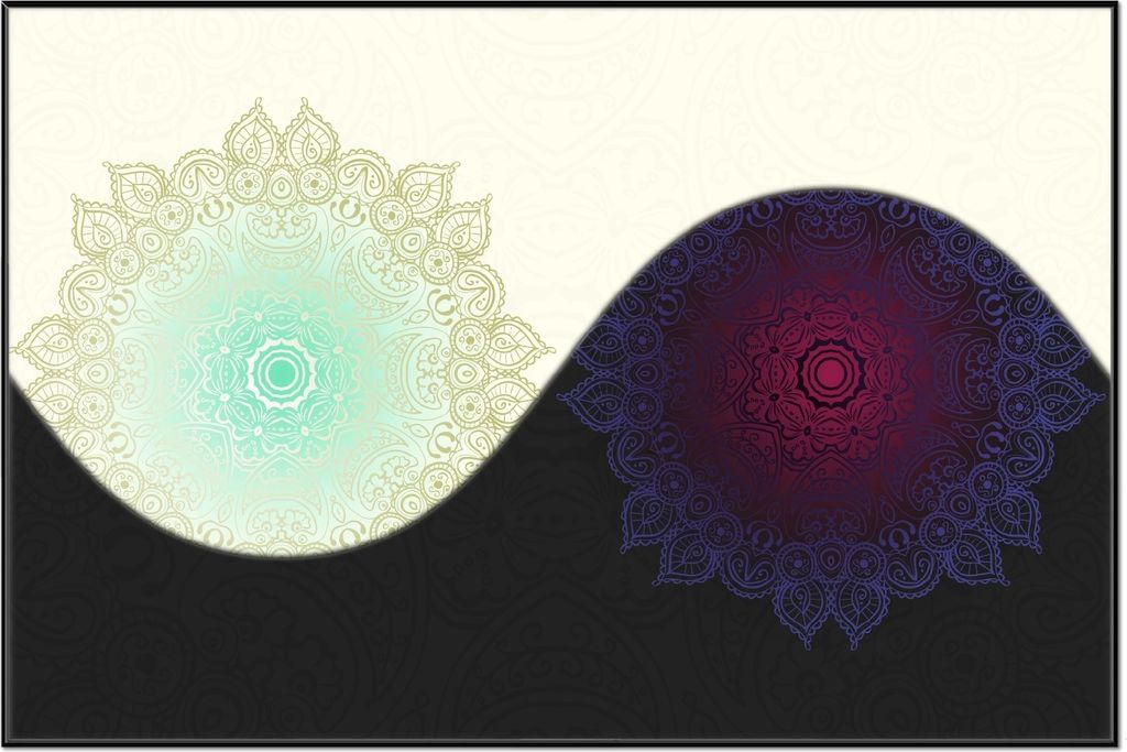 Wallario Wandbild Mandalas - Yin Yang, Größe: 61 x 91,50 cm, Poster mit schwarzem Aluminiumrahmen