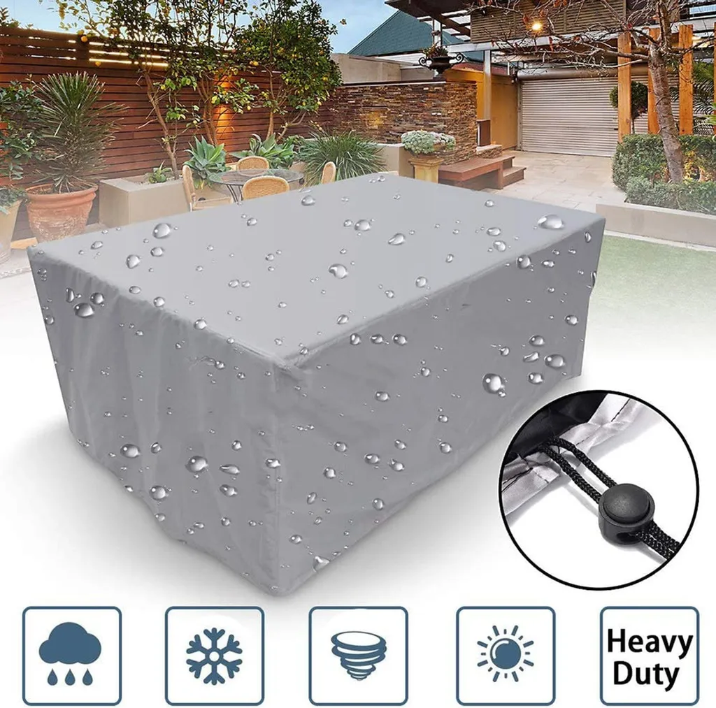 Copertura per mobili da giardino, rettangolare per set da tavolo da giardino, protezione contro la neve, impermeabile, antipolvere, anti-UV, traspirante, impermeabile e resistente all'inverno Oxford 210D, grigio, 150 x 150 x 75 cm - 2