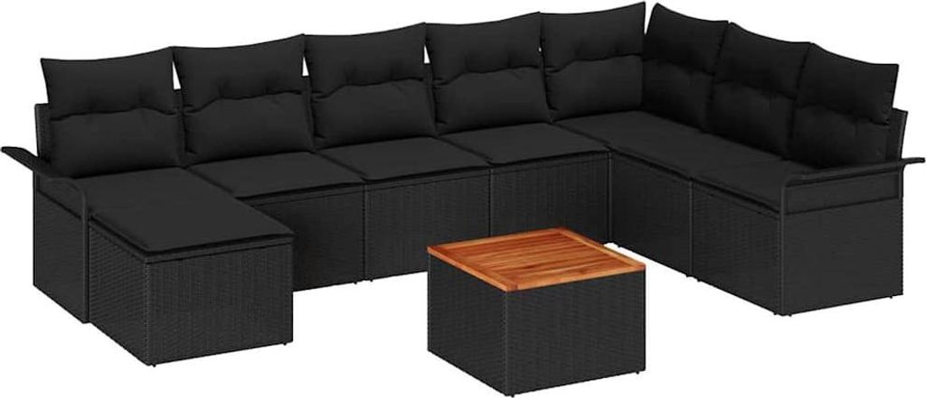 vidaXL Gartensofa-set mit Speicher 9 pcs Schwarz Poly-Rattan