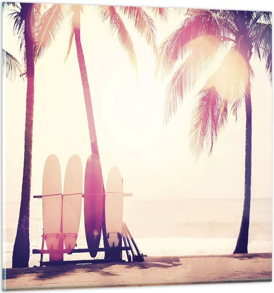 Bilder auf glas - Einteilig - Fackel Strand Surfen - 70x70cm - Glasbilder - Wandbilder - Bilder - zum Aufhängen bereit - Wanddekoration aus Glas -...