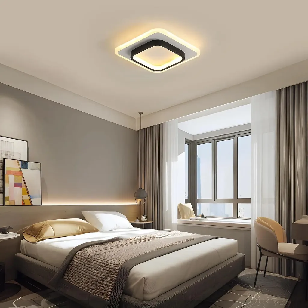 Plafonnier LED pour couloir et salon, lampe carrée noire en saillie