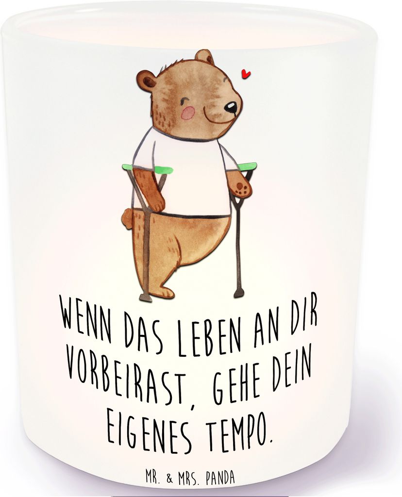 Mr. & Mrs. Panda Kerzenhalter Bär Beinamputation - Transparent - Geschenk, Windlicht aus Glas, Kerzen, Amputation