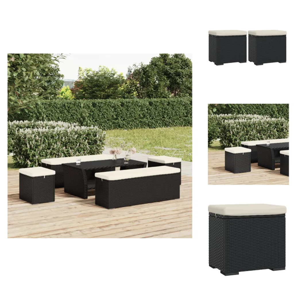 Tabourets d'appoint noirs lot de 2 avec coussins pour salon et petit espace
