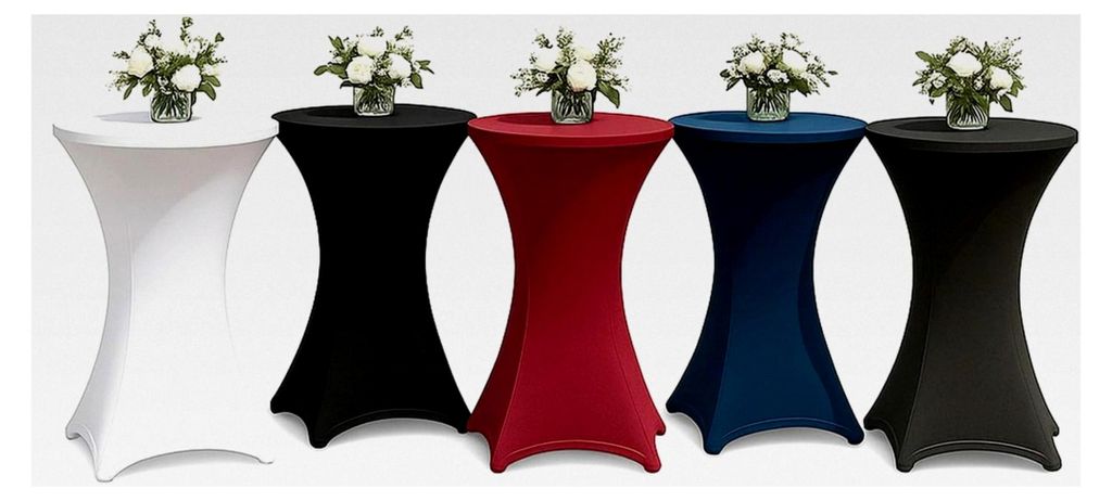 Stehtischhusse für Bistrotisch mit 4 verstärkten Fußlaschen elastisch Stretch Ø 70-75x110-120 cm Bordeaux (5 Stück)