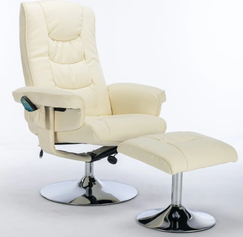 Fauteuil massant inclinaison 135° avec chauffage et base chromée 360°