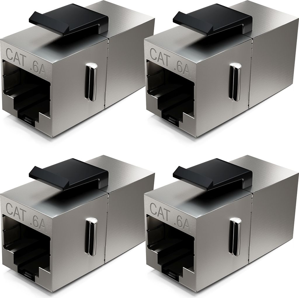 deleyCON 4x CAT6a Keystone Modul Patchkabel Kupplung Verbinder Geschirmt 2x RJ45 Buchse Netzwerk Patchpanel Keystonehalterung Erweiterung