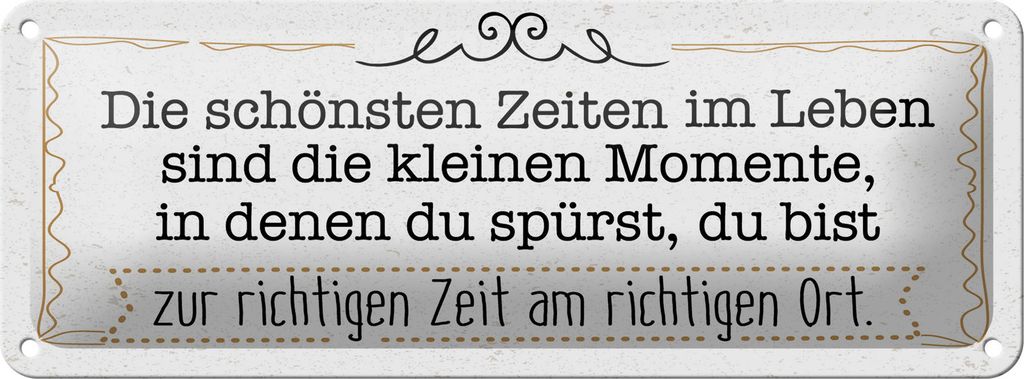 Blechschild Momente in denen du spürst zur richtigen Zeit, 27 x 10 cm, Blechschilder Spruch Glück Weisheit