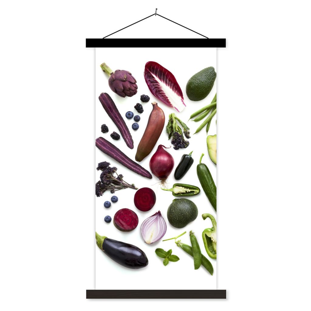 MuchoWow Textilposter Gemüse - Obst - Regenbogen 60x120 cm mit schwarzem Rahmen - Magnete