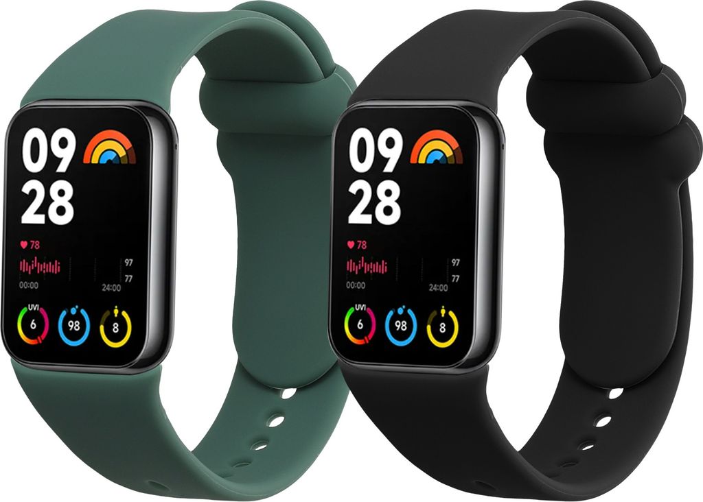 kwmobile 2x Uhrenarmband für Xiaomi Mi Band 8 Pro Armband - Fitnesstracker Band Set aus TPU Silikon - Ersatzarmband Smartwatch - Schwarz Dunkelgrün