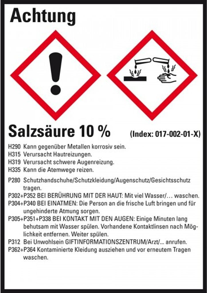 Dreifke Aufkleber I GHS-Etikett Salzsäure 10%, GefStoffV/GHS/CLP, Folie, 52x...