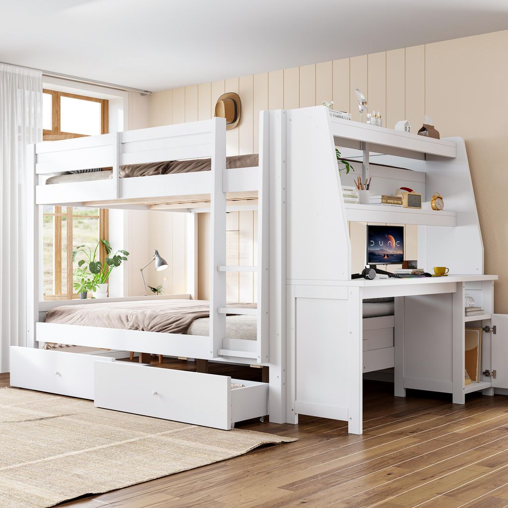 Merax Etagenbett 140x200 cm mit Schreibtisch und Schrank, Produktbild 