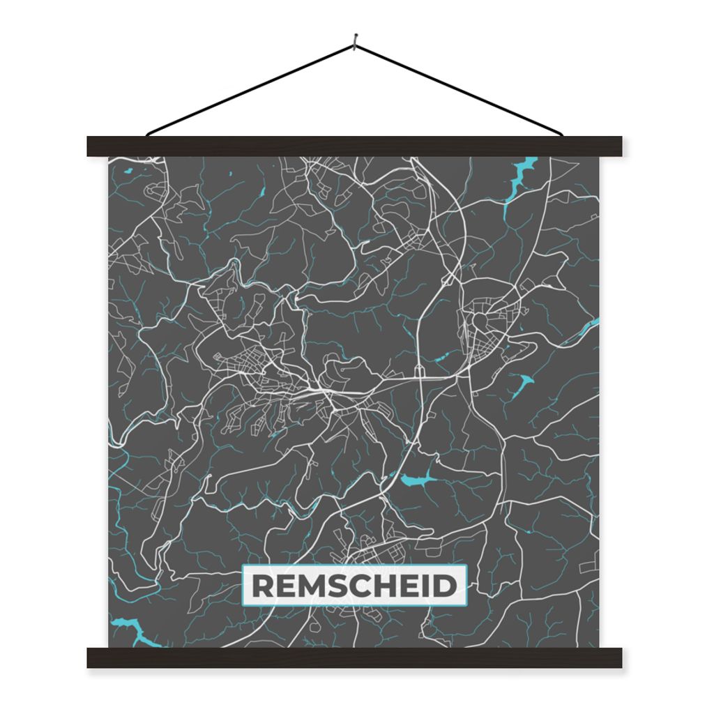 MuchoWow Textilposter Blau - Deutschland - Karte - Stadtplan - Remscheid 120x120 cm mit schwarzem Rahmen - Aufhängungsset