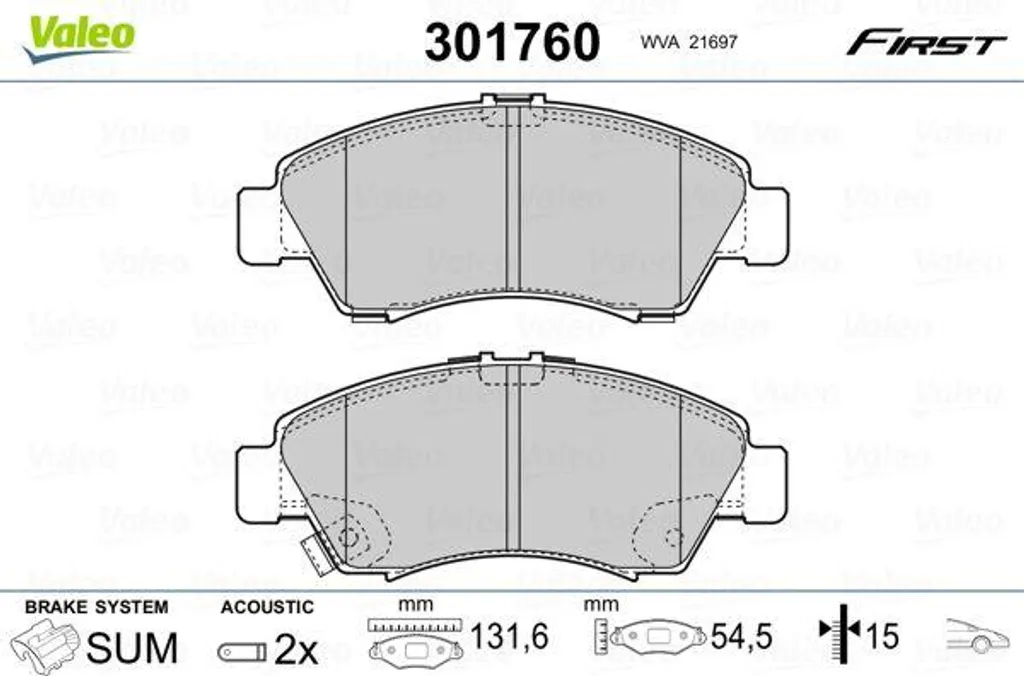 Valeo 301760 Jeu de Plaquettes de Frein à Disque OE 45022S04505 Civic