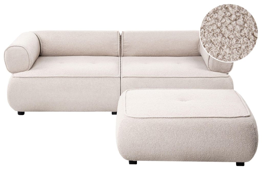 BELIANI 3-Sitzer Sofa mit Ottomane Beige Bouclé Stoff Modernes Design Gepolstert für Wohnzimmer Couch Stoffsofa Polstersofa