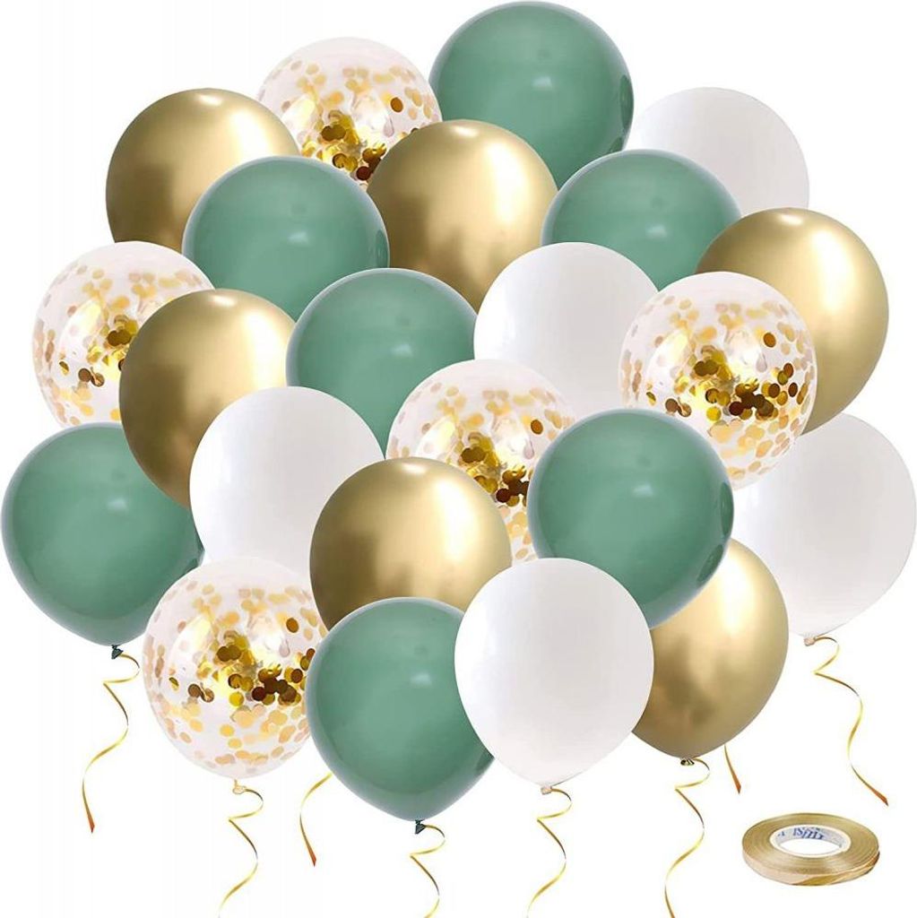 Helium Luftballons 50 Stück, Farbenfrohe Latex-Ballons in Grün Gold Weiß, Festliche Dekoration für Geburtstag Hochzeit & Jubiläum