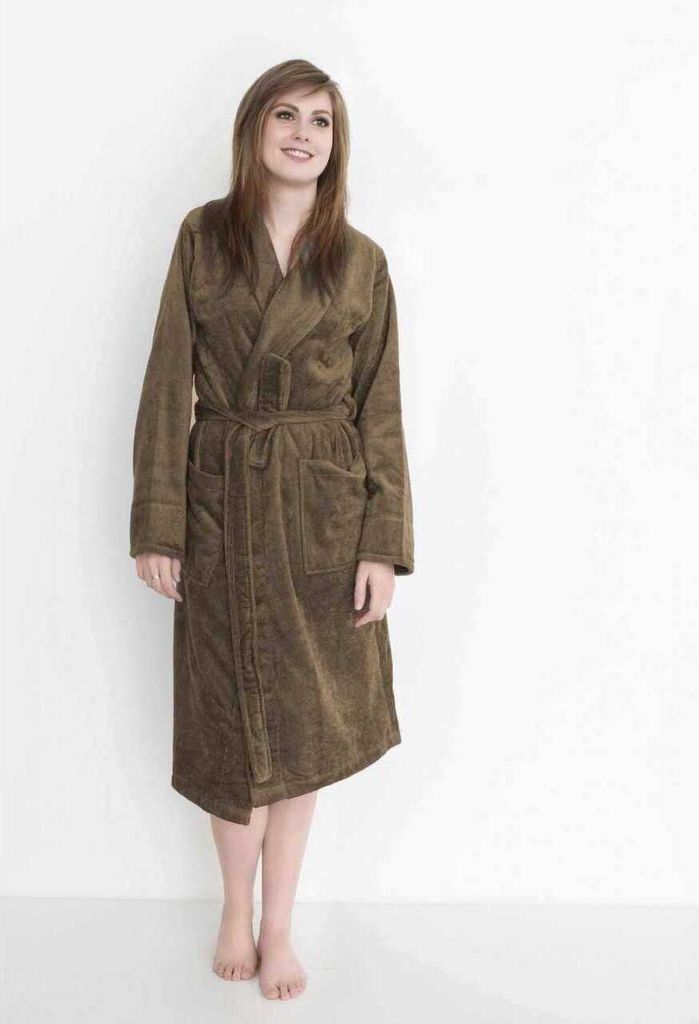 Heckett & Lane Velours Bademantel Uni 100% Baumwolle Gürtel Morgenmantel Saunamantel mit Gold