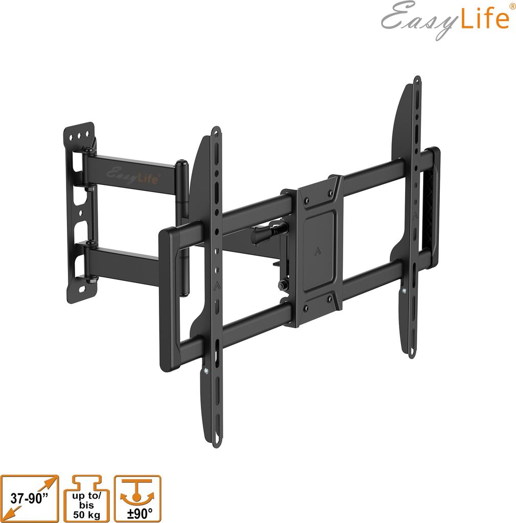 EasyLife TV Wandhalterung ProMount HD90 Single XL 32–90 Zoll, Heavy-Duty bis 50 kg belastbar, VESA 600x400, neigbar und schwenkbar, TV Halterung ...