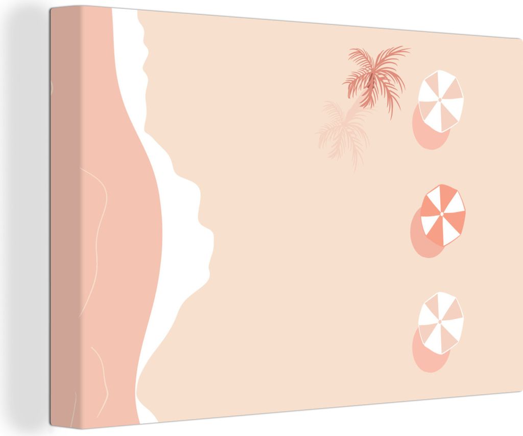 OneMillionCanvasses - Leinwandbilder - 140x90 cm, Strand - Palme - Sonnenschirme, Wandbilder Kunstdruck Wanddekoration - Foto auf Leinwand - Gem...