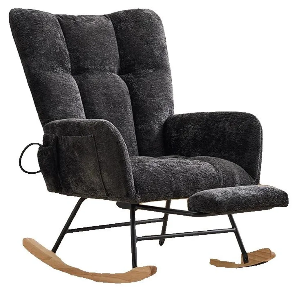 Fauteuil à bascule détente pour salon, chenille noire et dos ergonomique