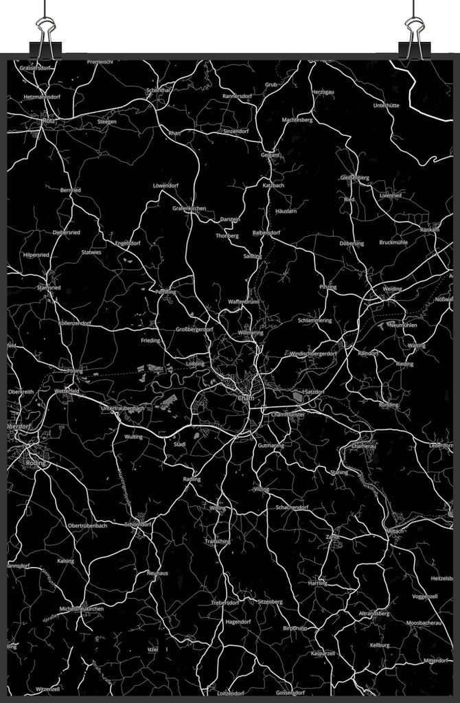 Mr. & Mrs. Panda Bild Cham DIN A5 - Geschenk, Stadt Dorf Karte Landkarte Map Stadtplan, Plakat, Wandbild, wanddeko, drucke, Kunstdruck