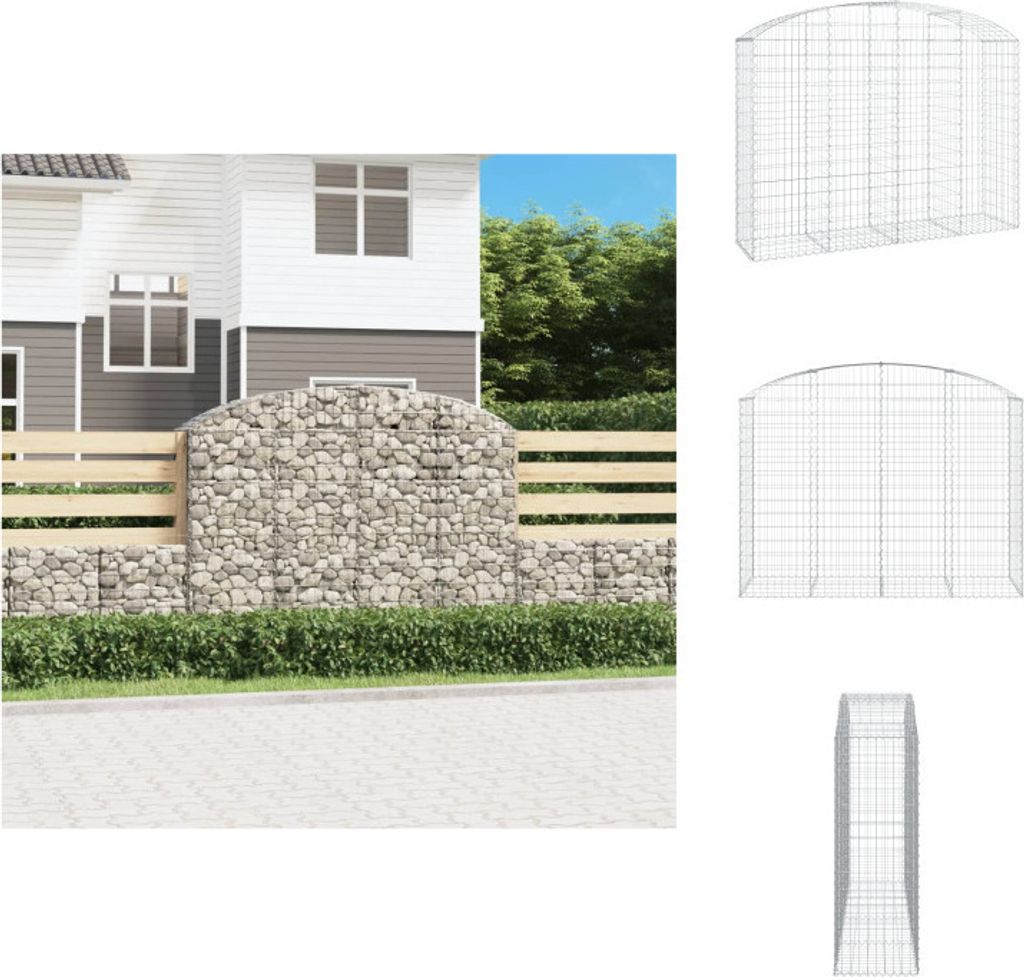 vidaXL Gabione mit Hochbogen 200x50x140/160 cm Verzinktes Eisen - Blumentöpfe & Pflanzgefäße