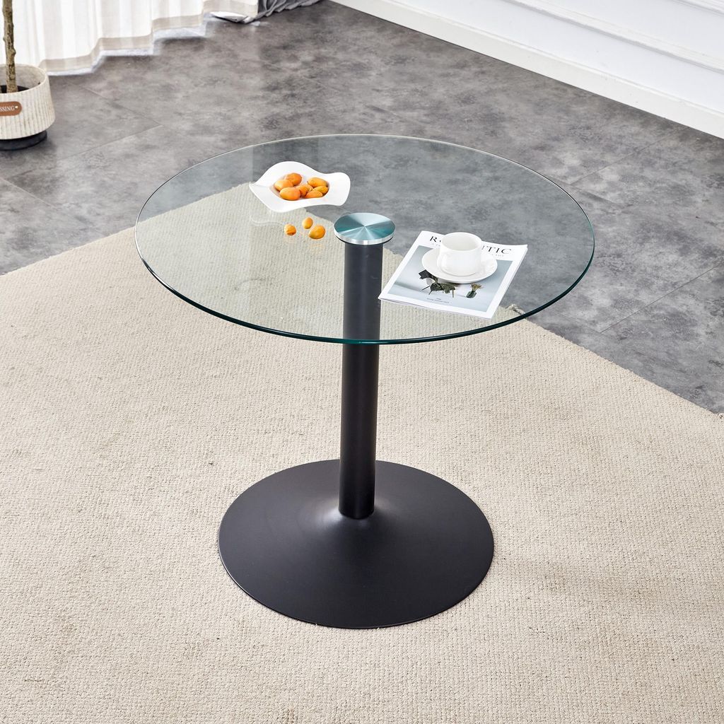 okwish Couchtisch,Sofatisch,rundes Gestell, minimalistisches Design,Beistelltisch,geeignet für kleine Wohnungen,Schwarz