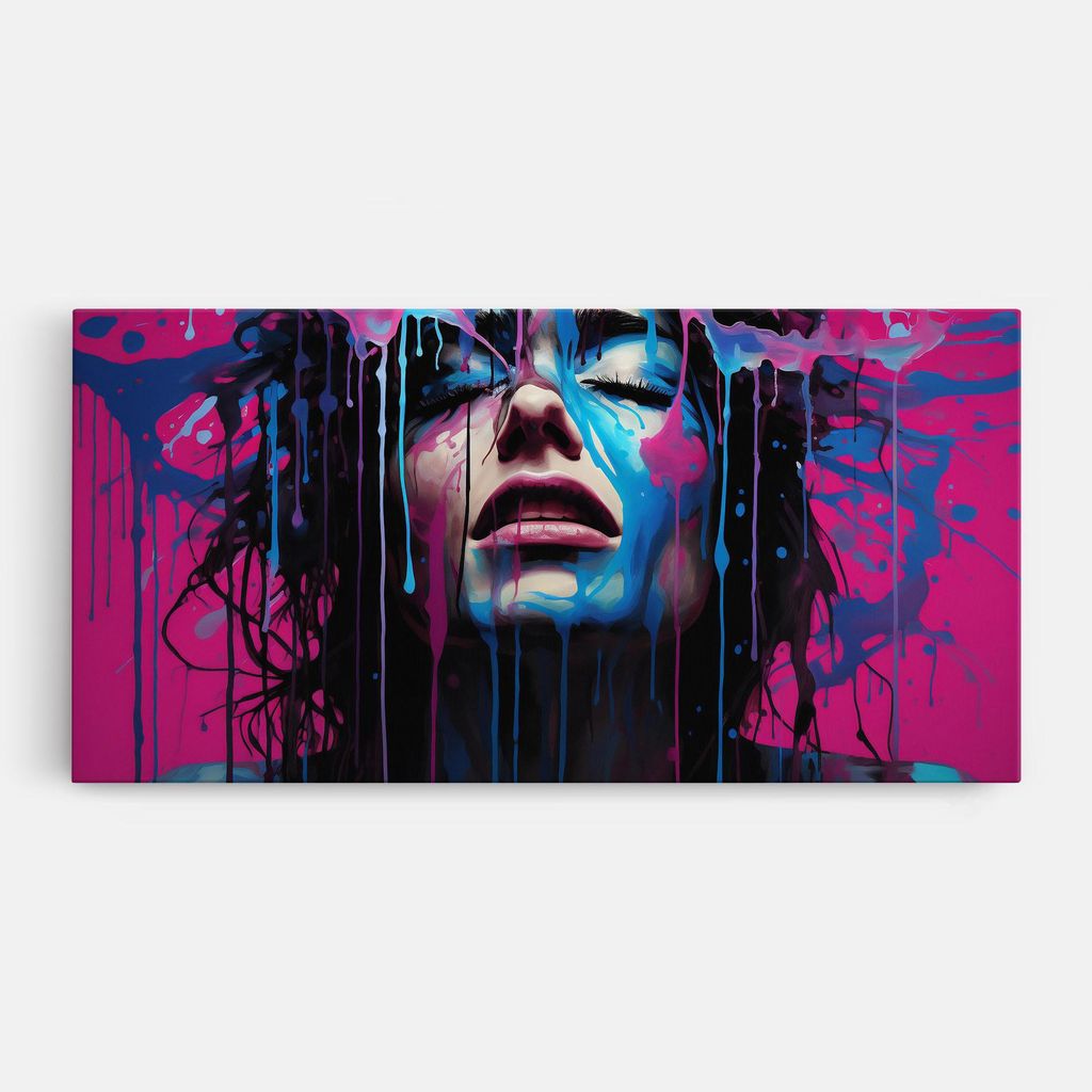 ARTHUB Leinwandbild 60x120 cm, Blue Pink Woman | Wohnzimmerdekoration, Hängende Bilder, Wanddekoration, Heimdekoration, Moderne, Graffiti
