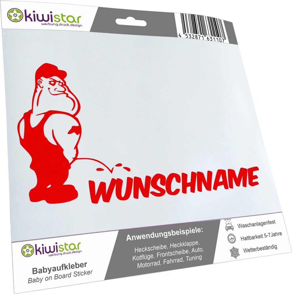 Kiwistar - Autoaufkleber - Piss on Wunschname - Muskelmann - 24 cm - rot - Pissmännchen - Aufkleber für Auto, Laptop, Fahrrad, LKW, Motorrad Mehr...