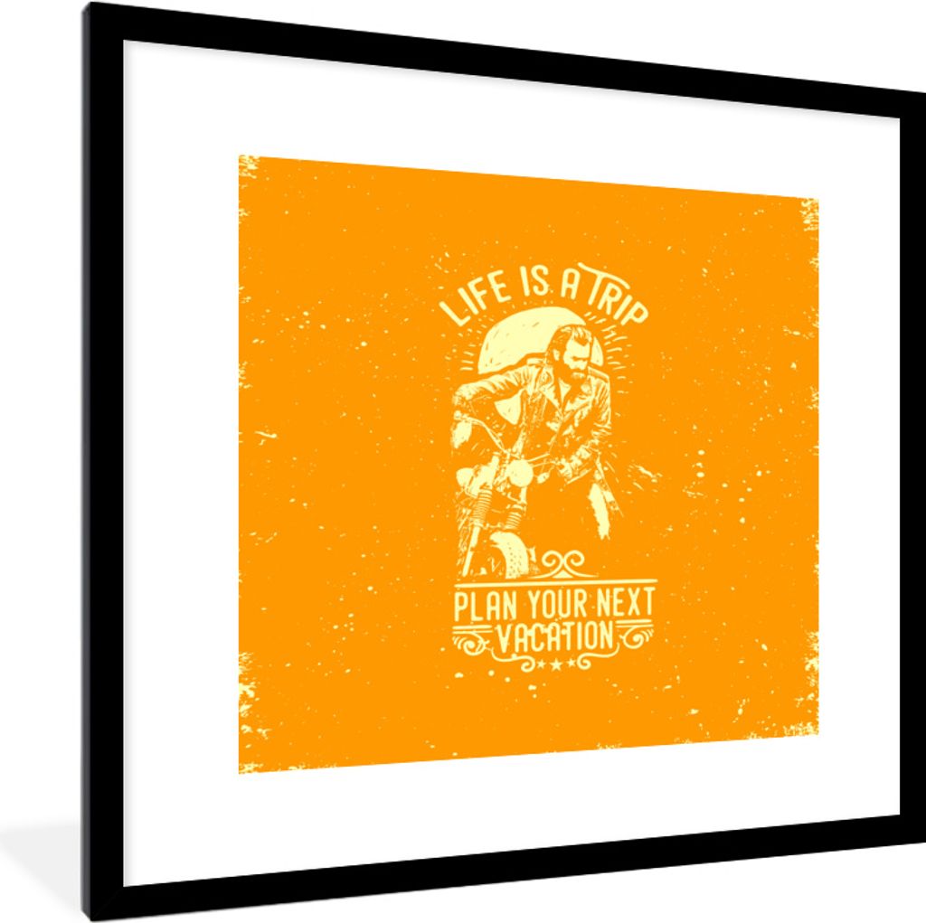 MuchoWow MuchoWow Gerahmtes Poster Jahrgang - Motorrad - Design 40x40 cm - Poster mit zchwarzem Bilderrahmen - Poster - Plakat im Rahmen