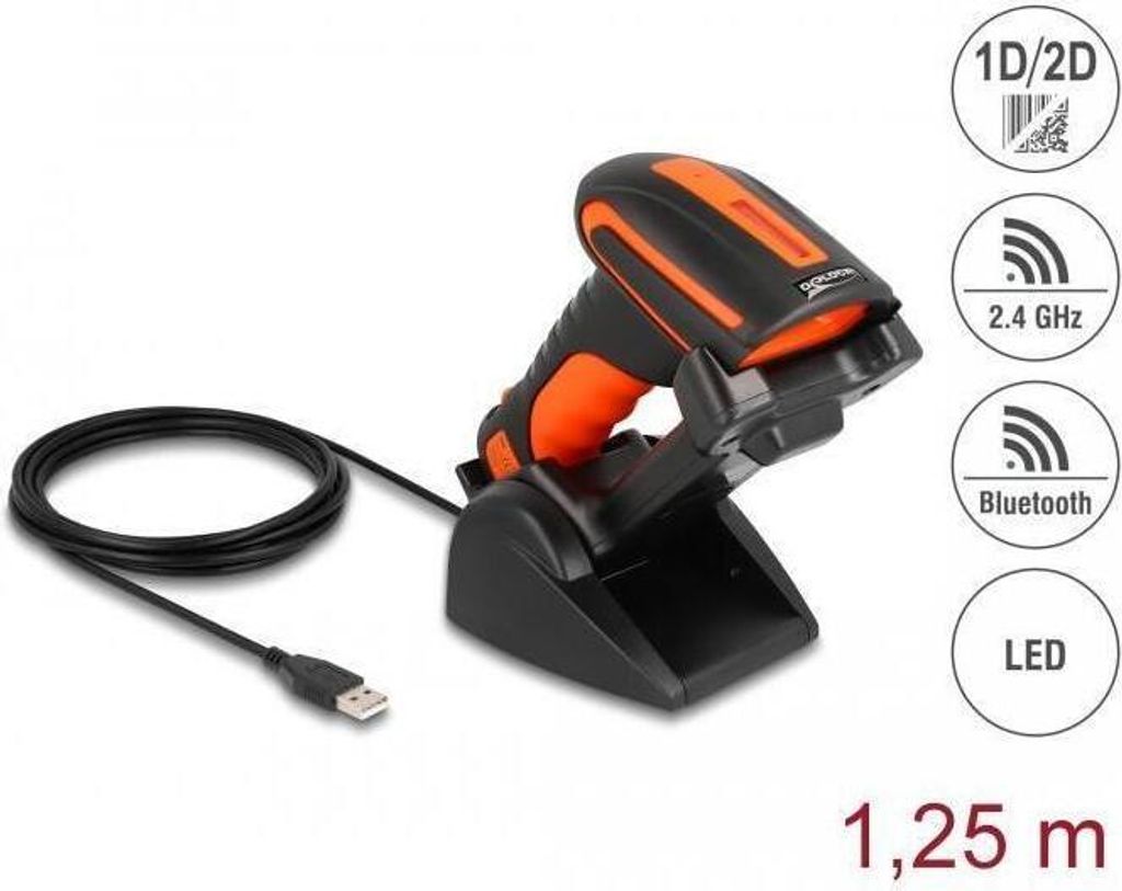 DELOCK Industrie Barcode Scanner 1D/2D für 2,4GHz o. BT