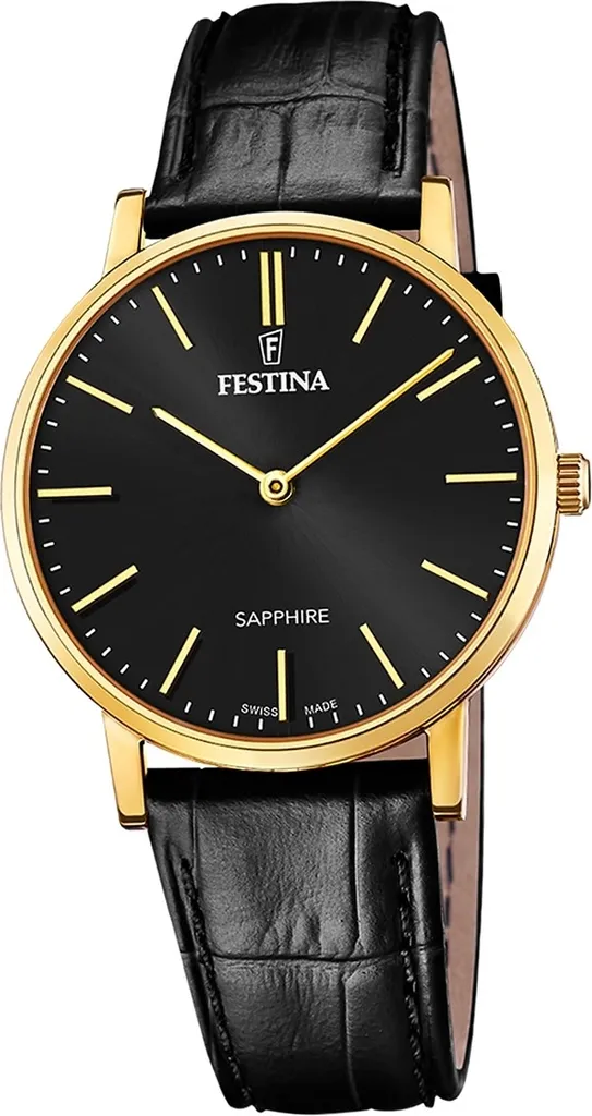 Montre Classique Homme en Cuir Noir et Acier Suisse Festina F20016