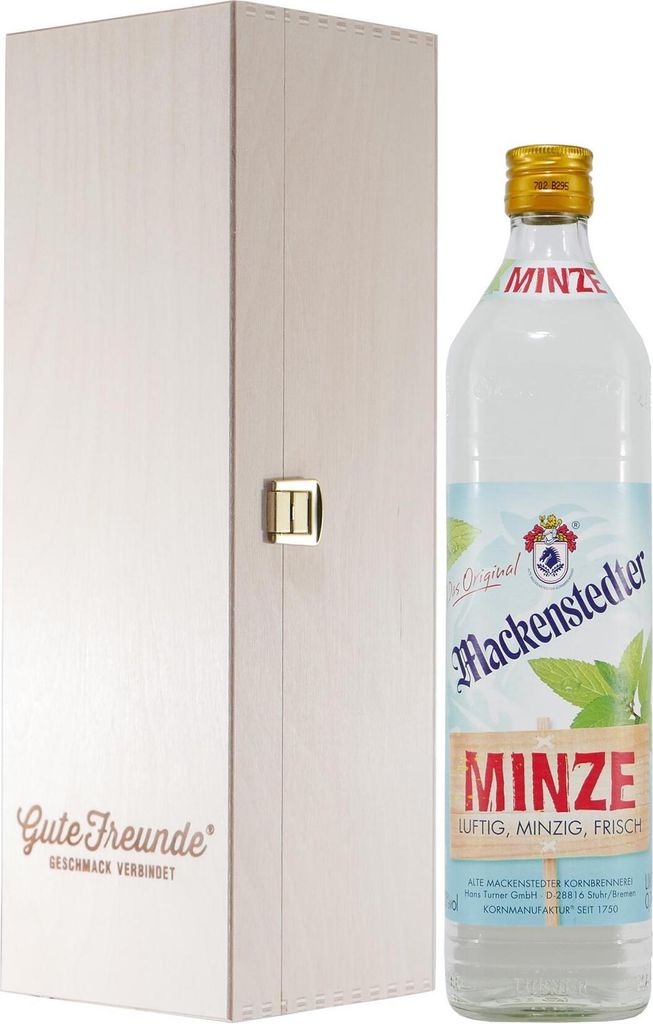 Mackenstedter Minze Likör mit Geschenk-Holzkiste