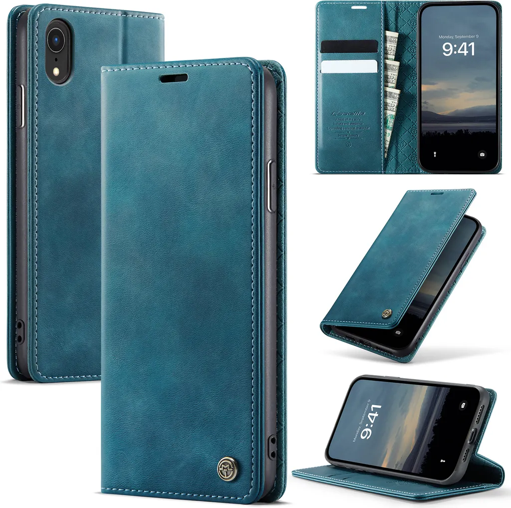 Custodia Blu iPhone XR Pelle: Eleganza con Slot Carte e Funzione Stand