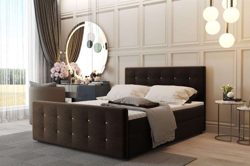 Boxspringbett Schlafzimmerbett CARLOS 180x200cm Stoff Cosmic Braun inkl.Bettkasten
