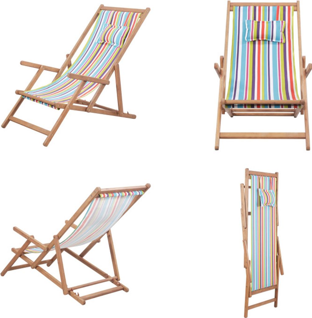 vidaXL Klappbarer Strandstuhl Stoff und Holzrahmen Mehrfarbig - Strandstuhl - Strandstühle - Campingstuhl - Campingstühle