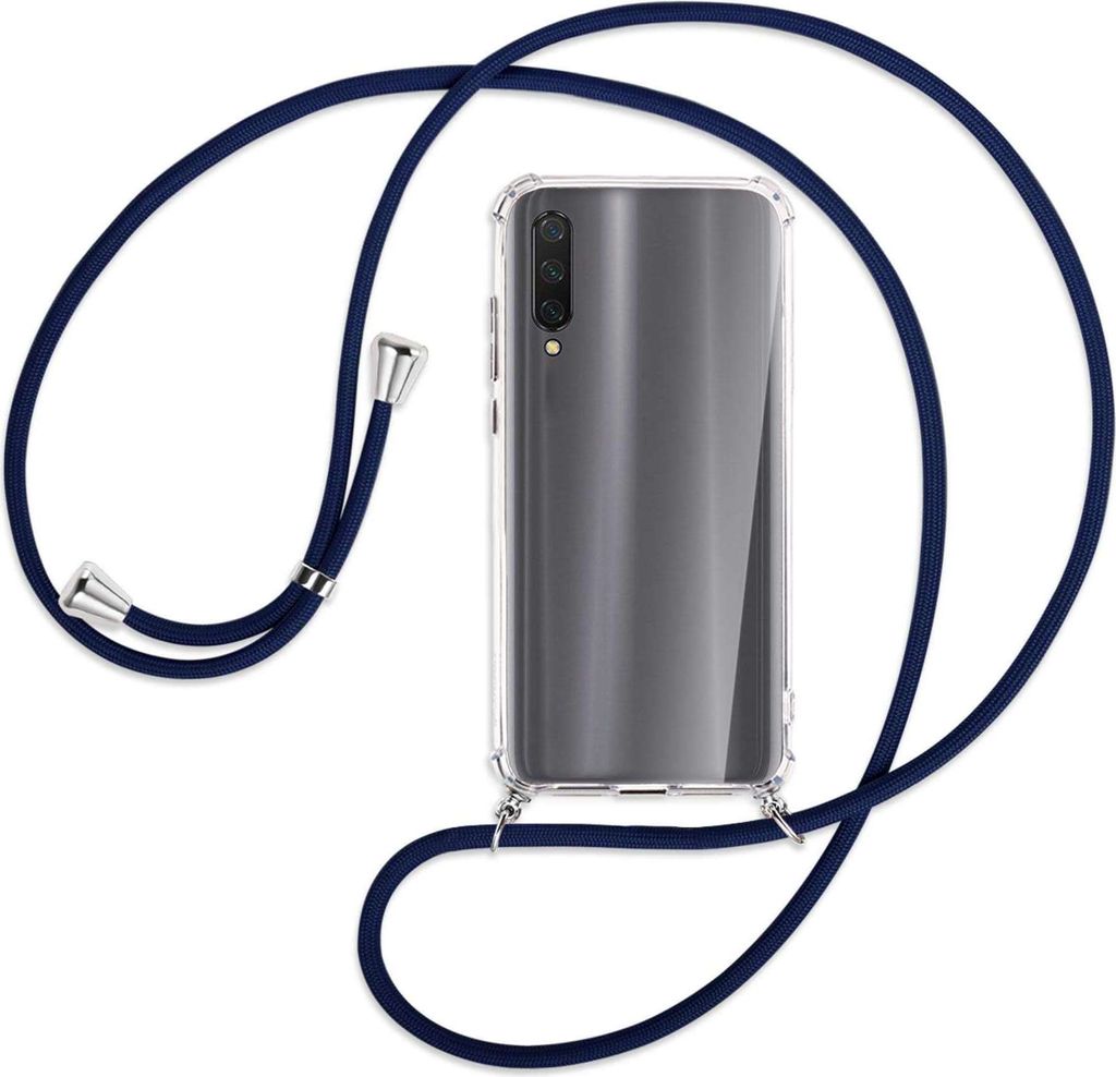 Handykette Backcover-Schutzhülle mit Band (Metall silberfarben) für Xiaomi Mi 9 Lite / CC9 - dunkelblau