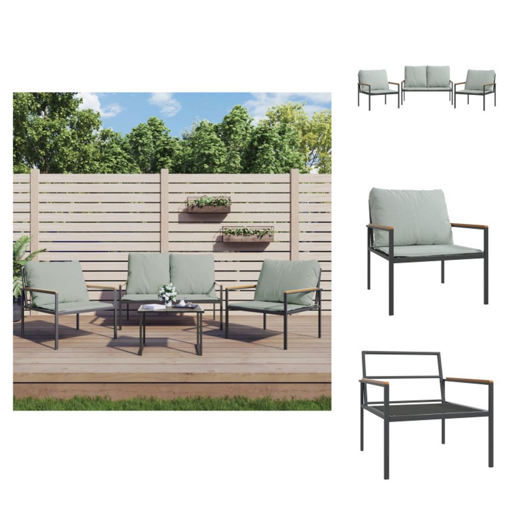 vidaXL 3-tlg. Garten-Lounge-Set mit Kissen Anthrazit Stahl - Gartenmöbel-Sets